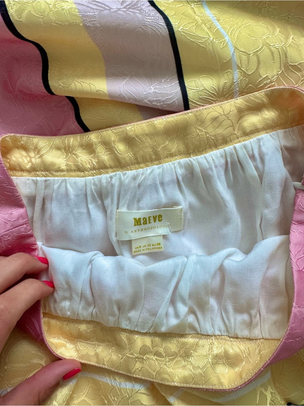 Maeve by Anthropologie Jacquard Stripe Midi Skirt Pink Yellow Size 6 - Picture 3 of 3